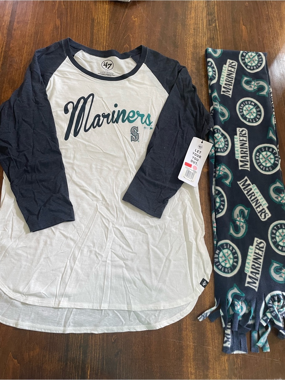 Seattle Mariners Long Sleeve Raglan Tee - White & Navy